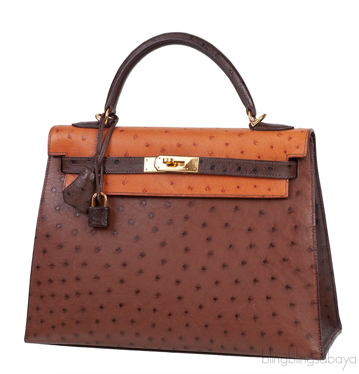 Hermes Kelly 32 Chocolate Natural and Dark Brown Ostrich GHW