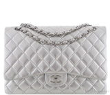 Metallic Silver Quilted Maxi Flap Bag
