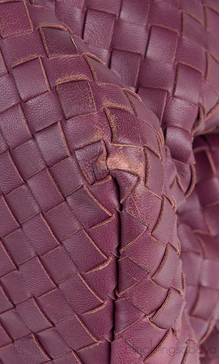 Plum Large Roma Intrecciato Leather Tote