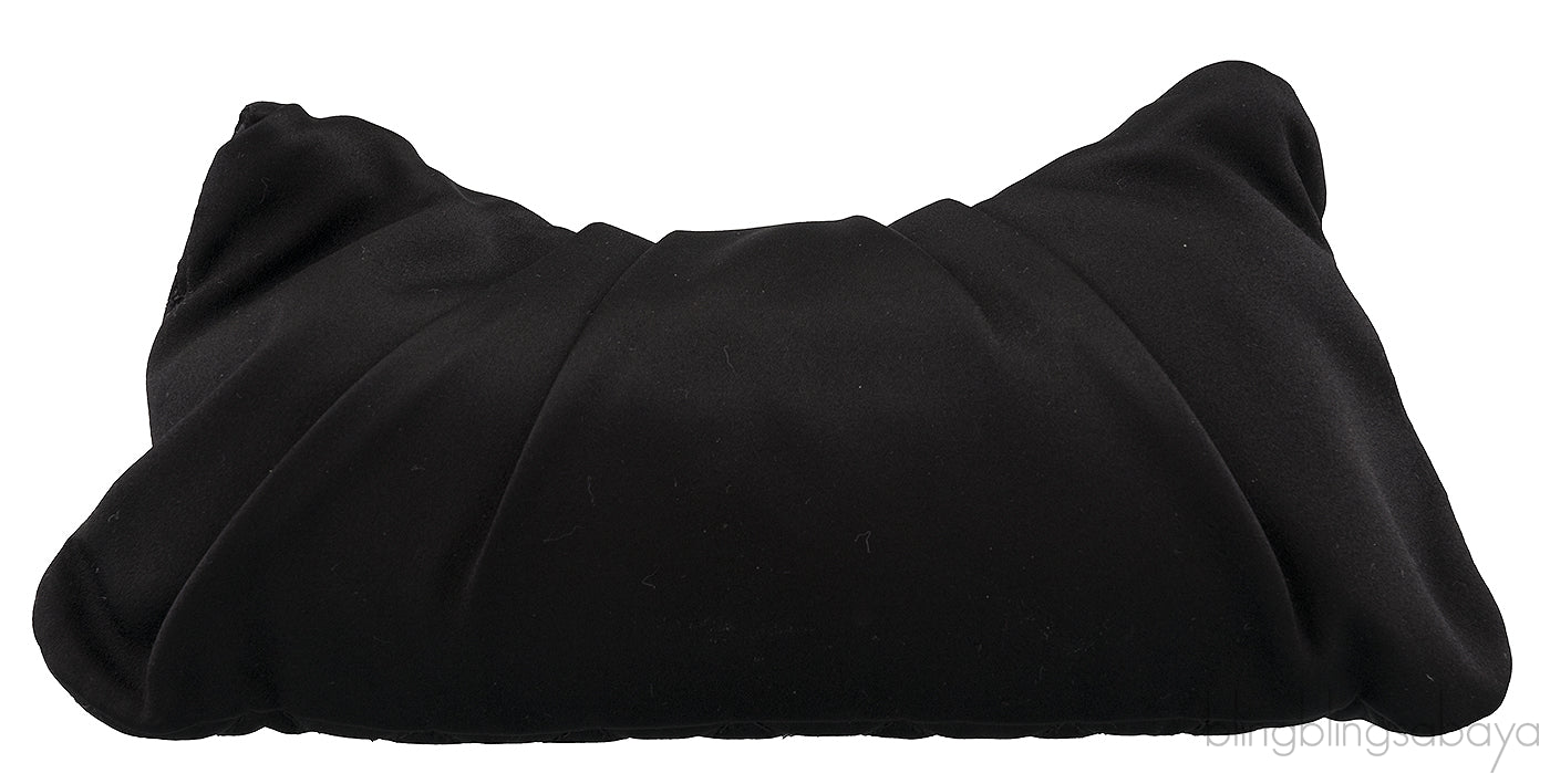 Black Quilted Satin Halfmoon Clutch
