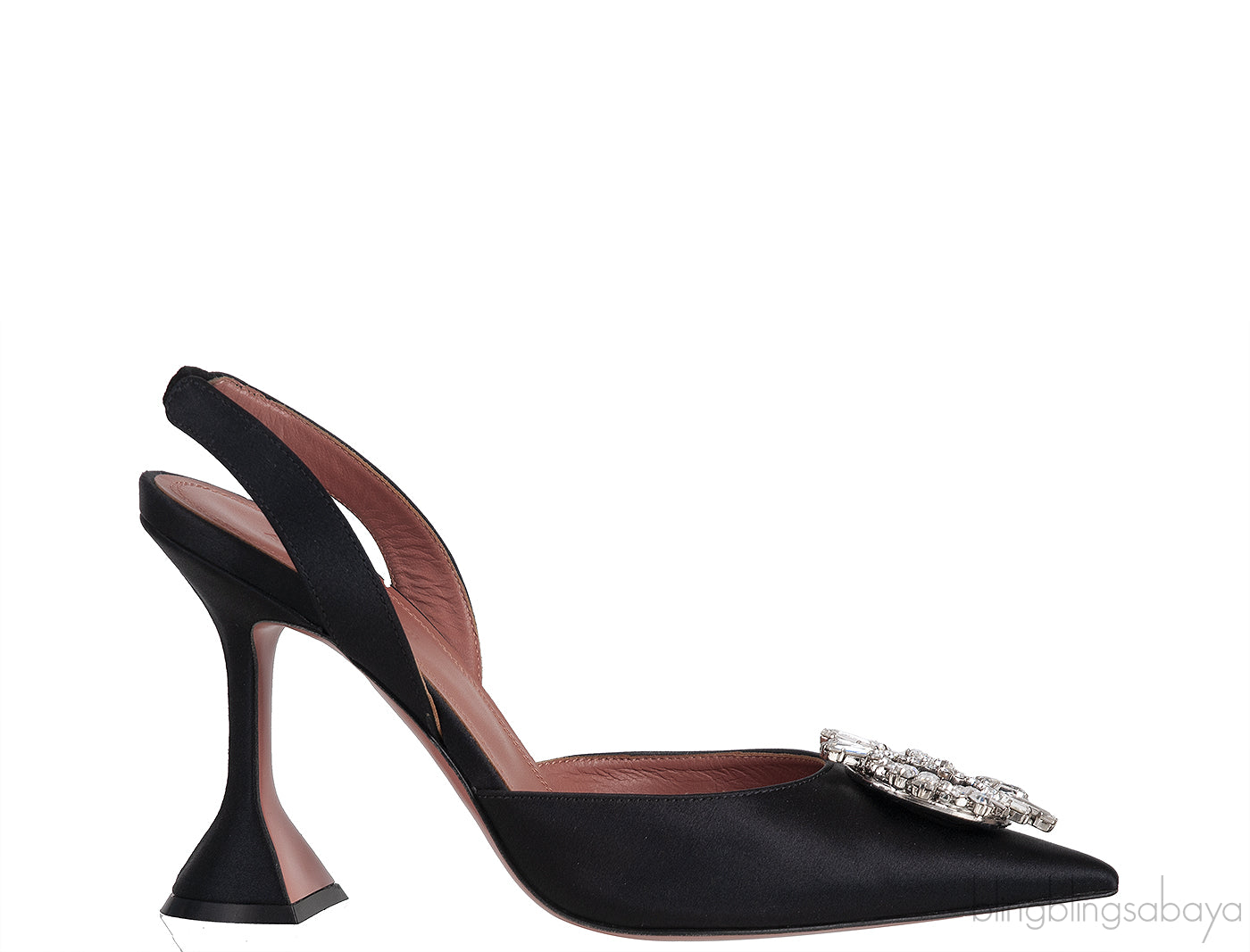 Black Begum Crystal-embellished Satin Slingback Pump