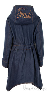 Faux Pearl Embellished Denim Coat