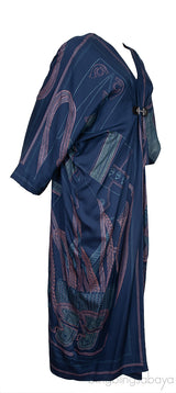 Silk Blue Printed Horsebit Kaftan Dress