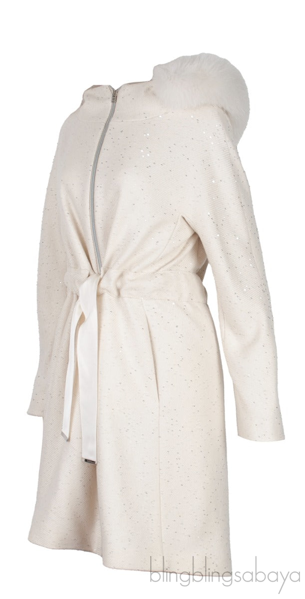 White Sequin Embellished Coat