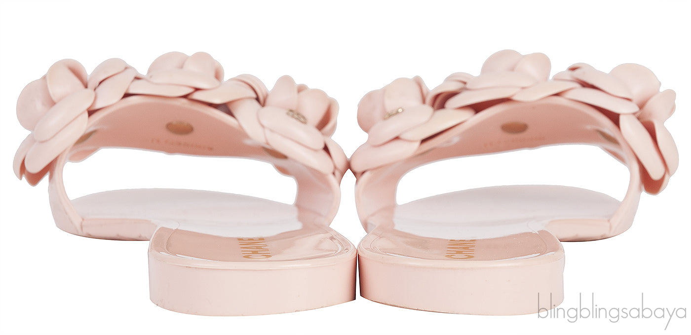 Pink Camellia Rubber Logo Mules