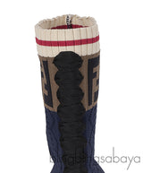 Fendi Zucca FF Logo Navy Blue Knit Boots