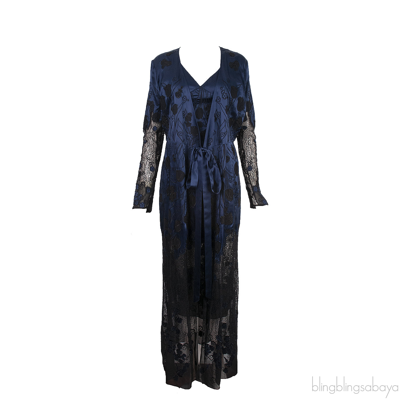 Bi-color Floral Patch Camisole Dress and Robe