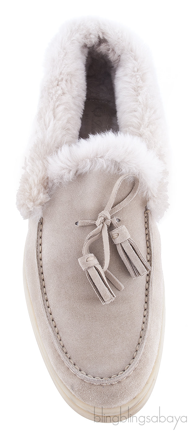 Fur-trimmed Suede Loafers