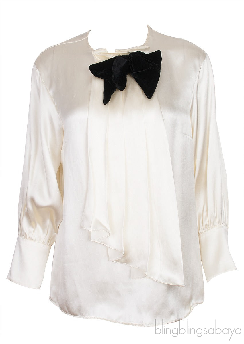 Ivory White Black Bow Shirt