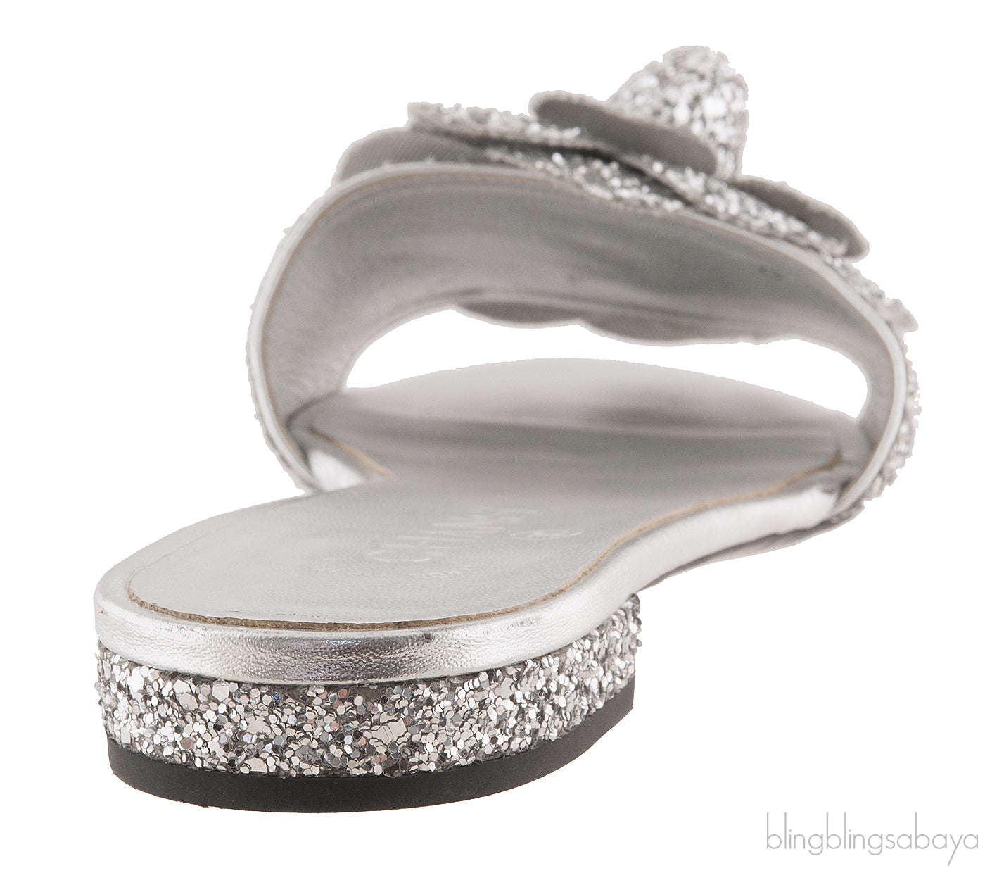 Camellia Floral Glitter Flat Mule