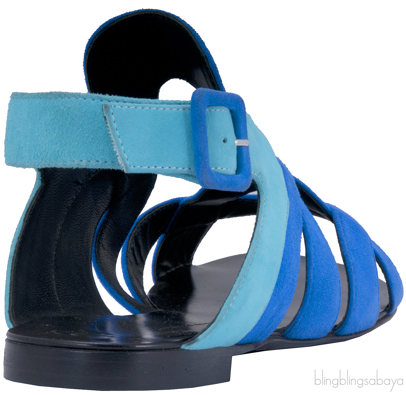 Suede Bicolor Blue Flat Sandals