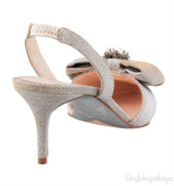 Oscar dela Renta Silver Gold Bow Slingback Heels