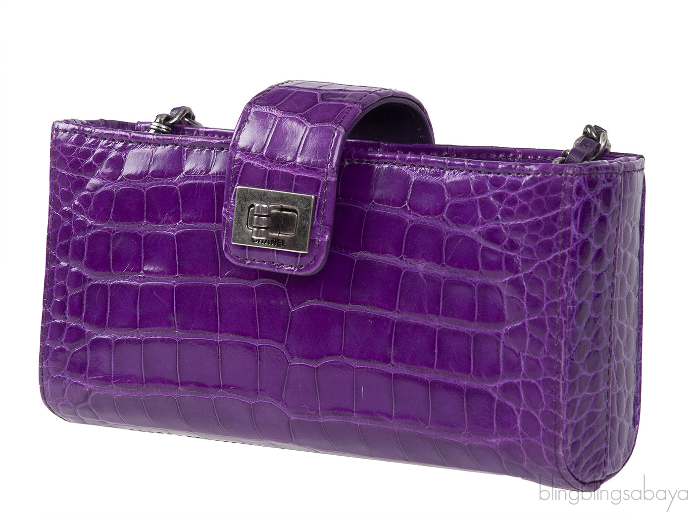 Chanel Purple Crocodile Phone Chain Pouch