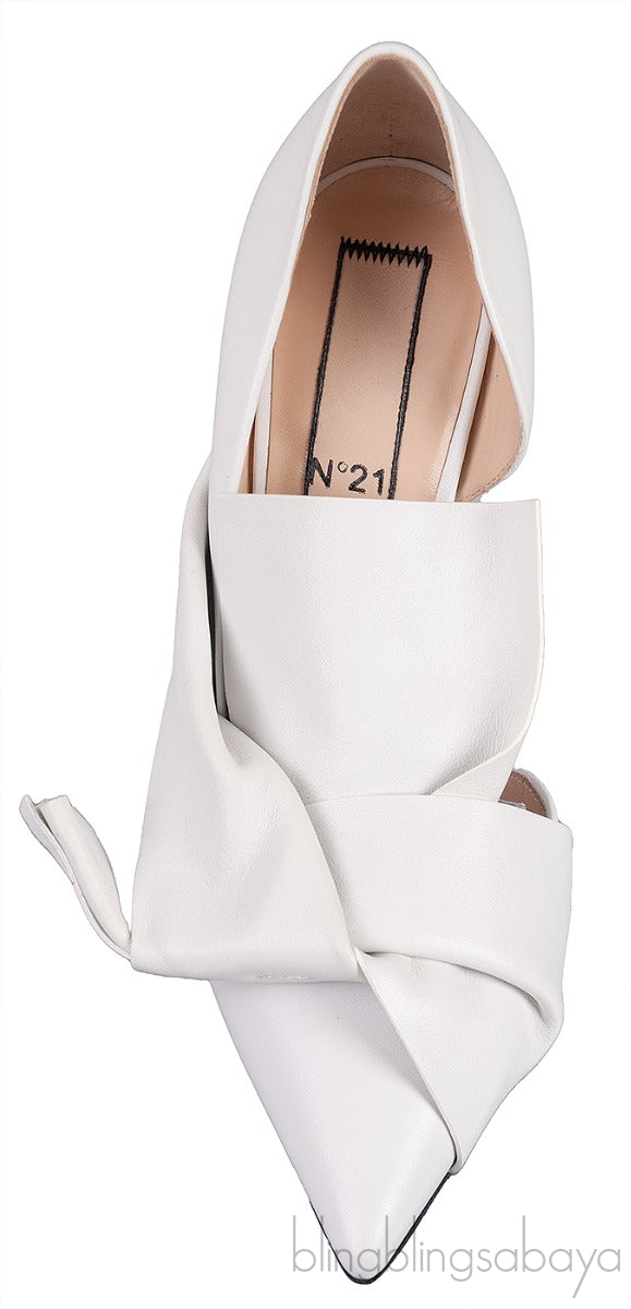Nº21 WHITE LEATHER KNOT POINTED TOE SHOES