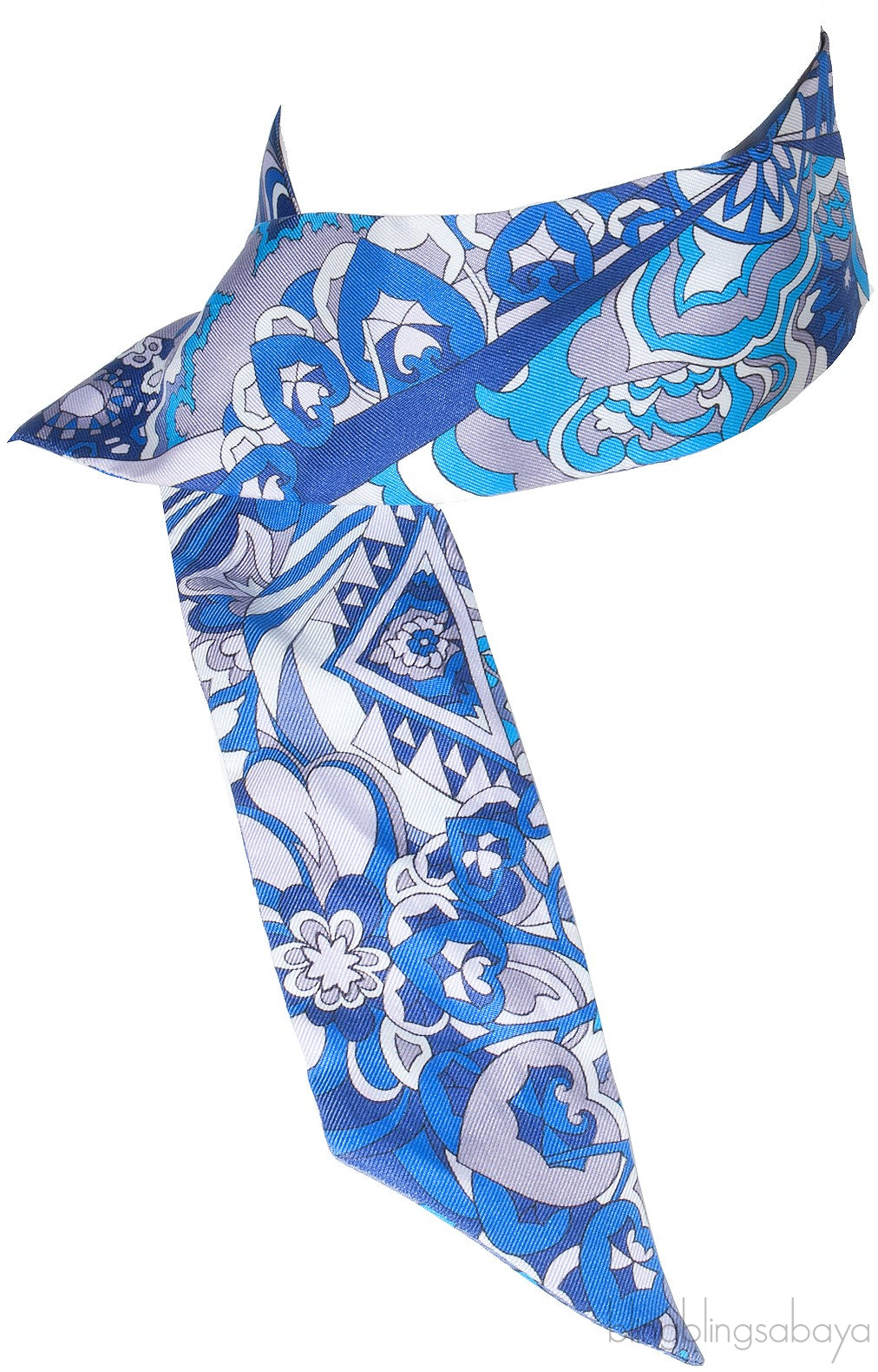 Blue Floral Printed Twilly