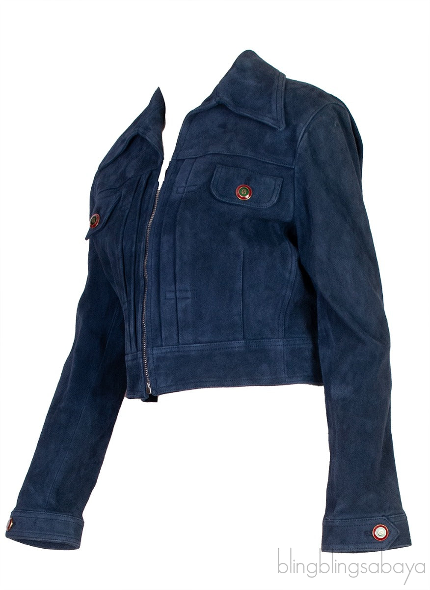 Blue Suede Tiger Loved Crop Leather Jacket