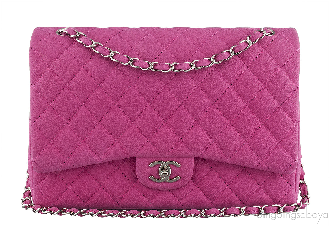 Fuchsia Pink Caviar Maxi Flap Bag