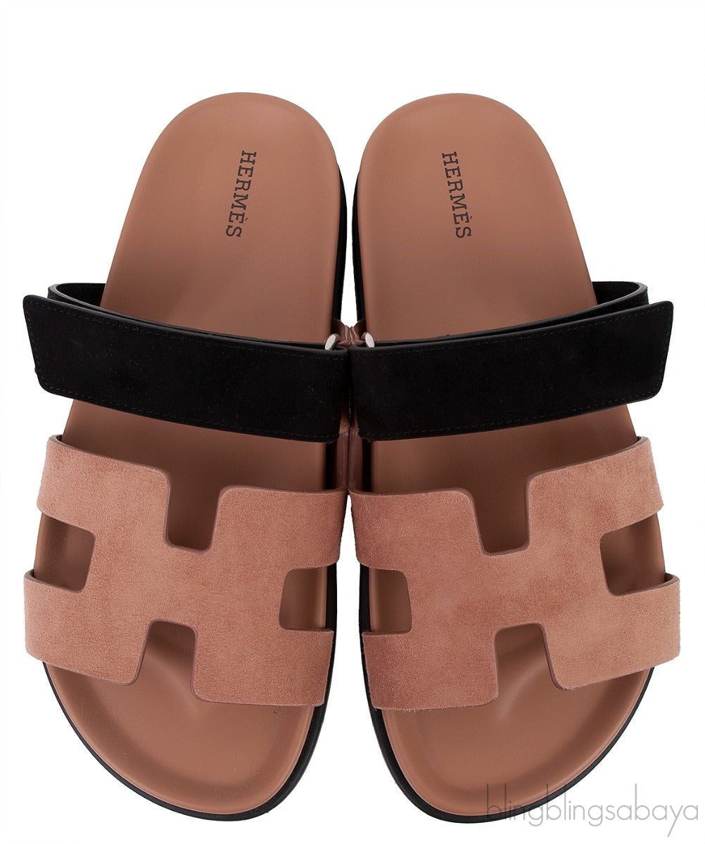 Chypre Rose Perle and Black Suede Sandals