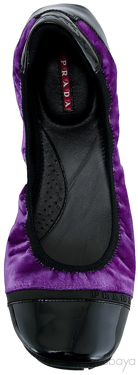 Prada Velvet Purple & Black Sport Ballet Flats