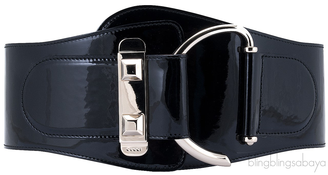Black Patent Elastic Wide Belt