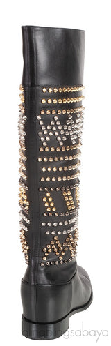 Black Rom Chic Flat Studded Boots