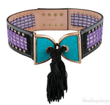 Turquoise Embellished Crochet & Suede Belt