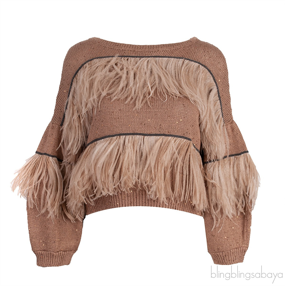 Brown Feather Embellished Sweatshirt