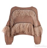 Brown Feather Embellished Sweatshirt