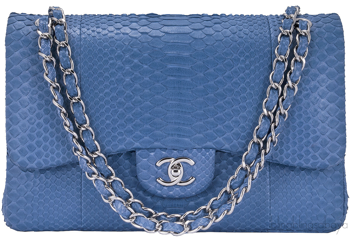 Classic Jumbo Blue Python Flap Bag