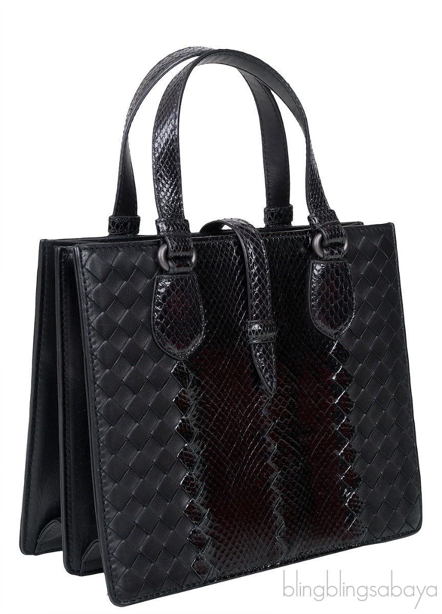 Bottega Veneta Black Intrecciato Leather & Python Handbag