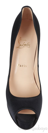 Christian Louboutin Prive Black Satin Peep Toe Pump