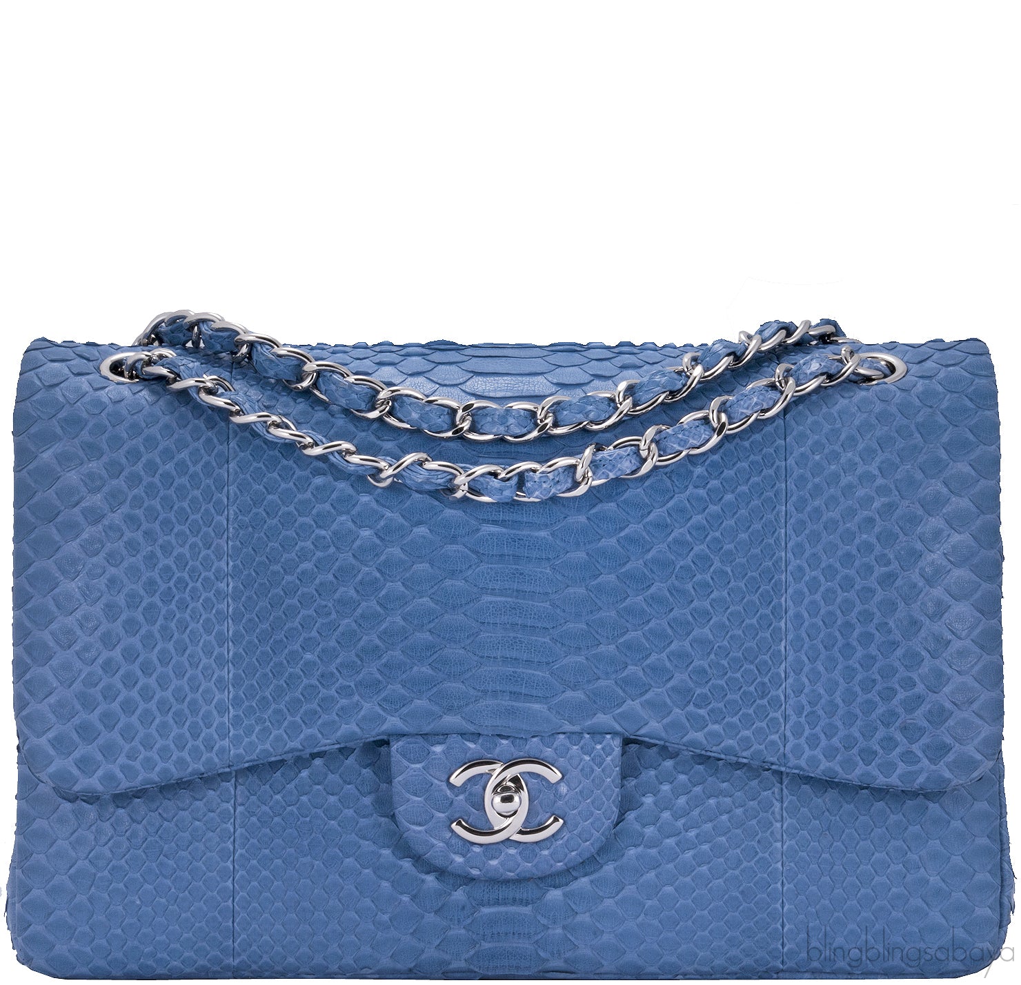 Classic Jumbo Blue Python Flap Bag
