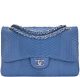 Classic Jumbo Blue Python Flap Bag