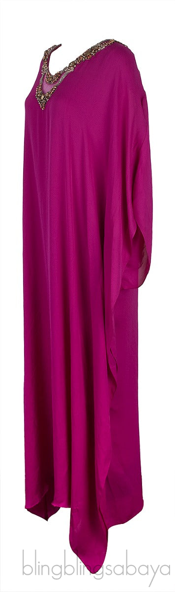 Fuchsia Beaded Kaftan Dress