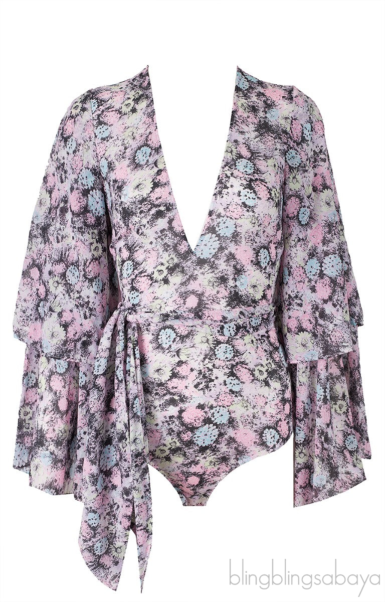 Multicolor Printed Bodysuit  w/ Belt