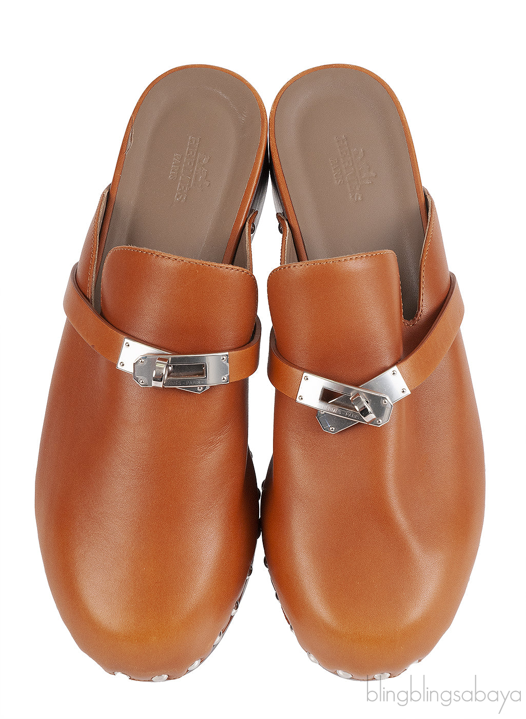 Hermes Carlota Brown Leather Mules