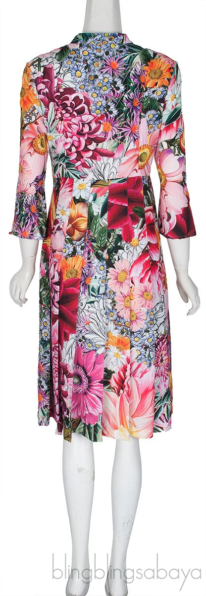 Printed Floral Pleated Midi Dress