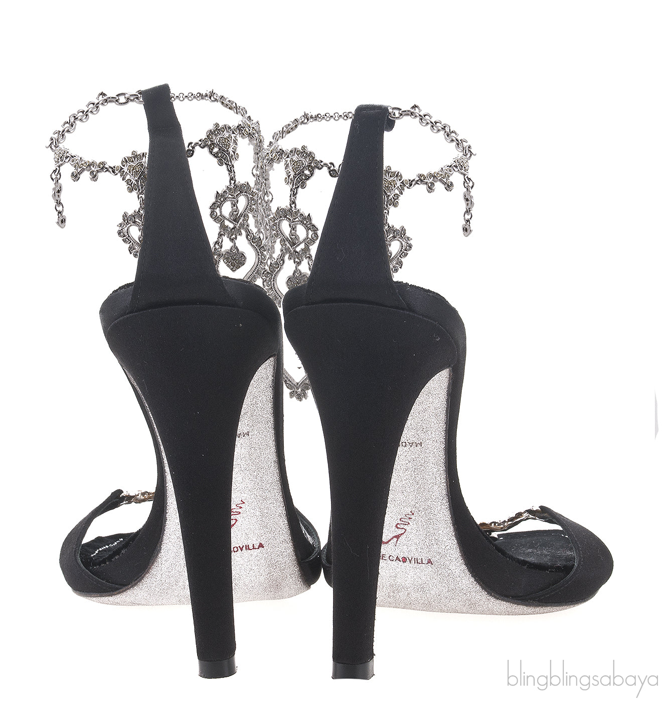 Black Heart Chain Strap Sandals