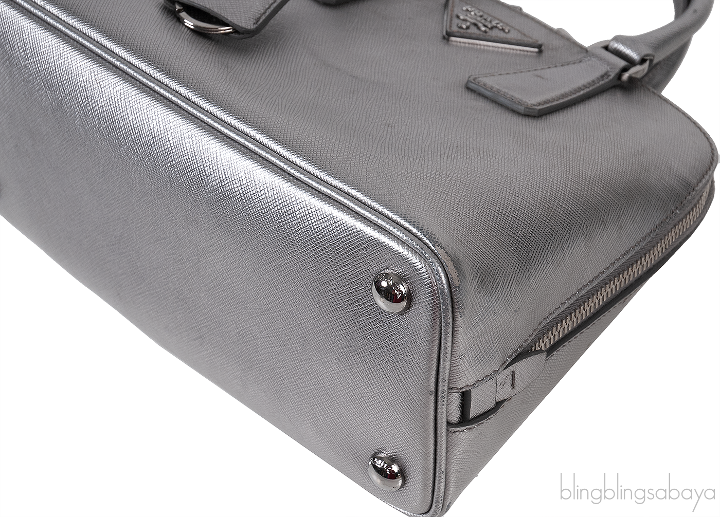 Silver Saffiano Promenade Top Handle Bag