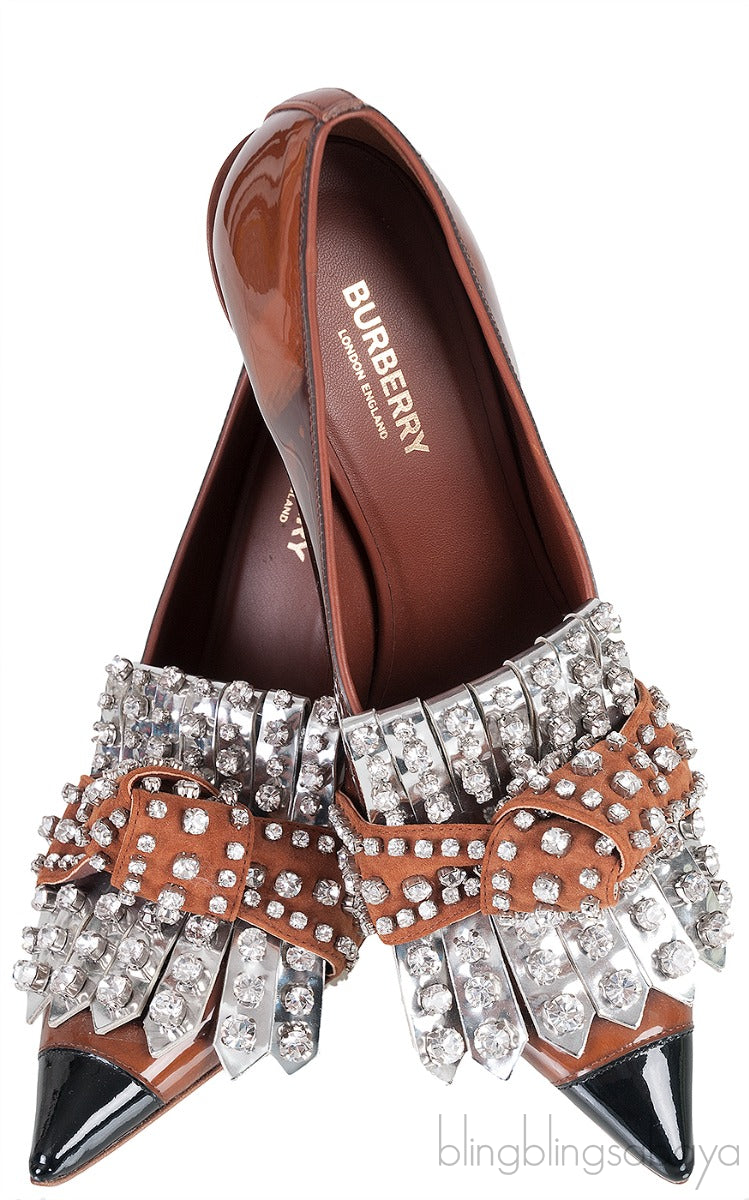 Kiltie Crystal Fringe Vinyl & Leather Point-Toe Heels