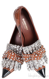 Kiltie Crystal Fringe Vinyl & Leather Point-Toe Heels