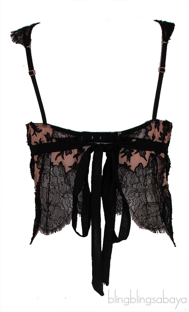 Black Floral Lace Nude Crop Top