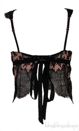 Black Floral Lace Nude Crop Top