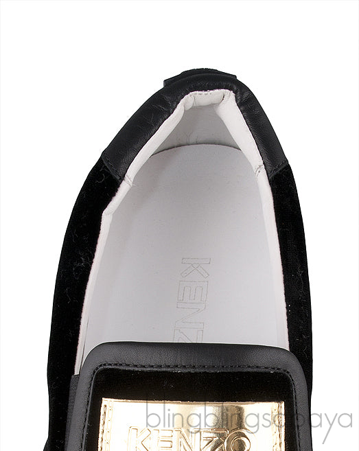 Black Velvet Logo Slip-on Platform