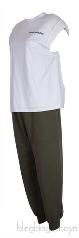 White Padded Shoulder Top & Green Trouser