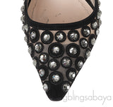 Black Suede Mesh Strass Pointed Toe Heels