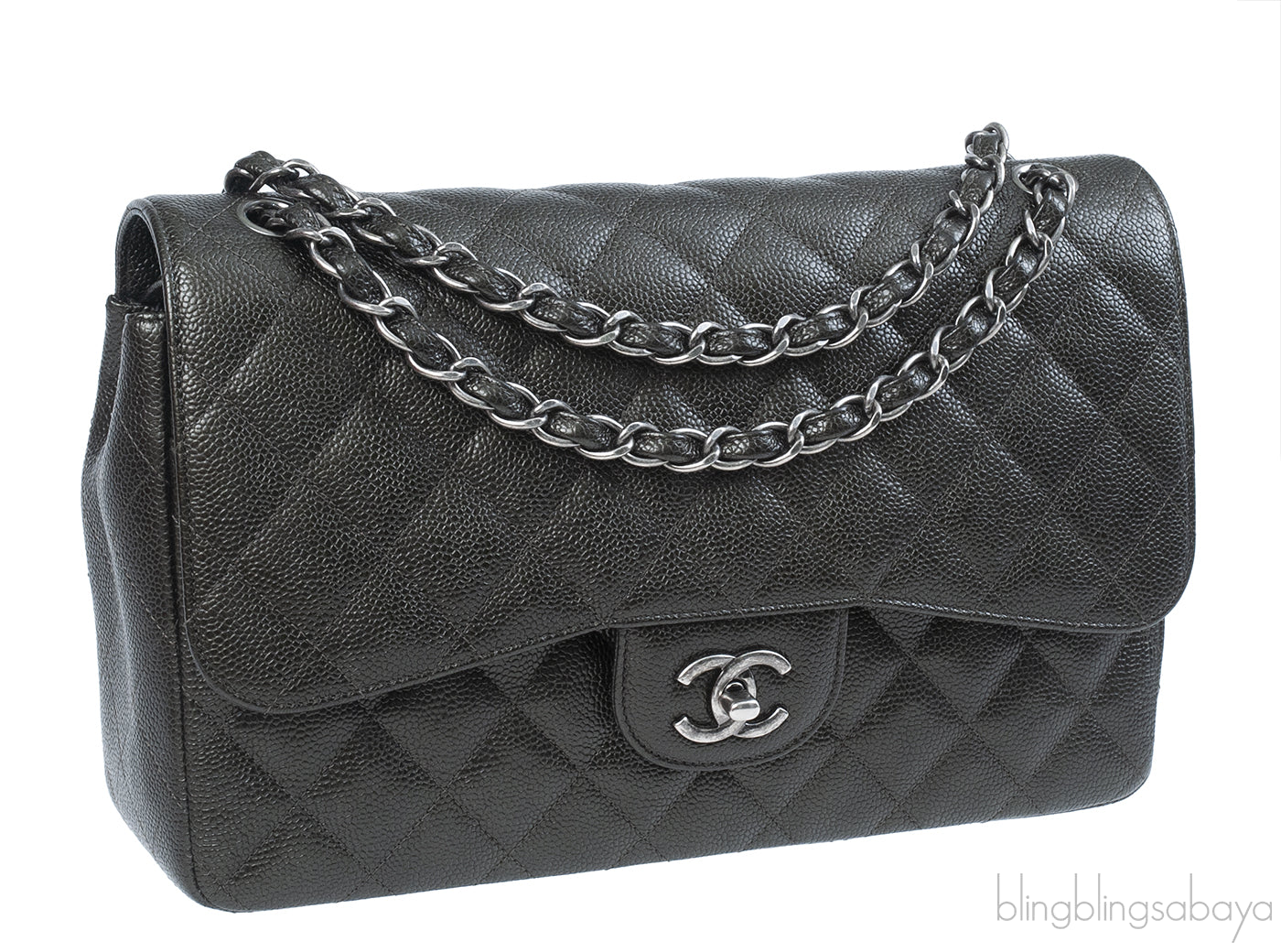 Chanel Charcoal Grey Caviar Jumbo Flap Bag