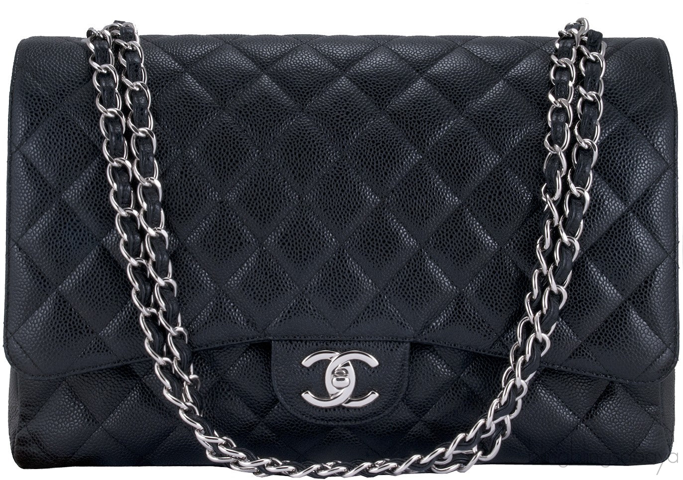 Black Caviar Jumbo Double Flap Bag