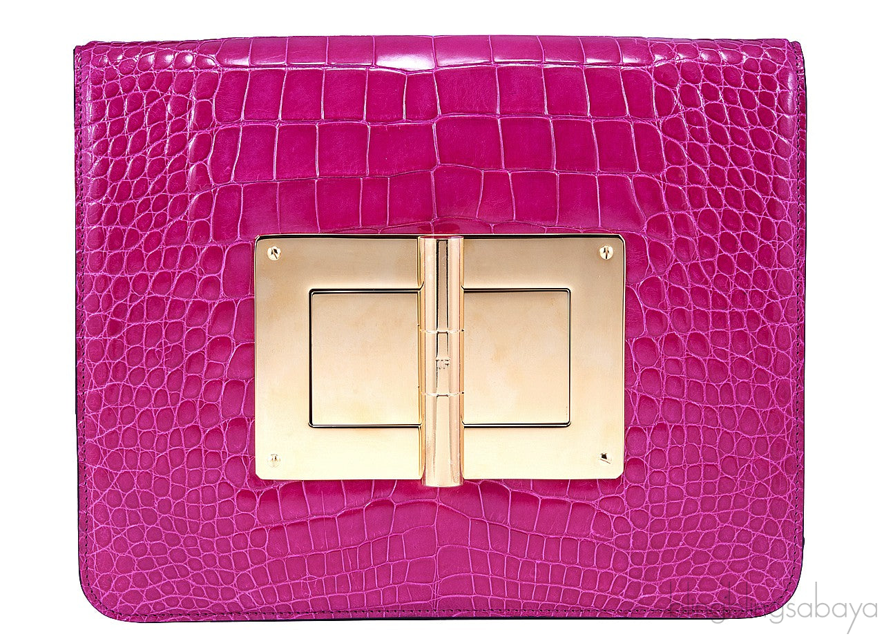 Natalia Croc Fuchsia Shoulder Bag