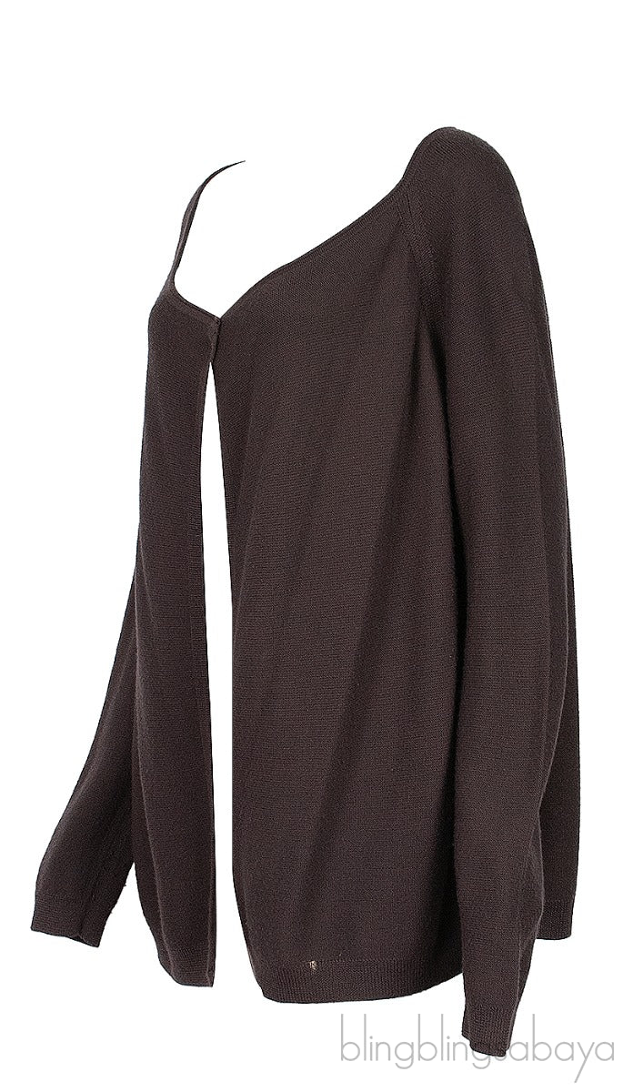 Dark Brown Knit Long Sleeves Cardigan